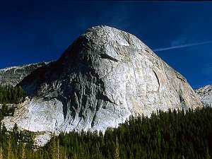 North Face of Fairview Dome (with tiny climbers in the lower part). Tuolumne