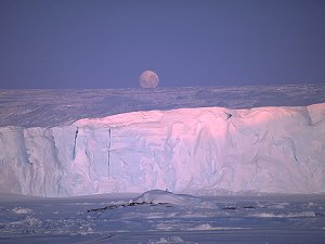 Moonrise above the Astrolabe glacier, Adelie Land