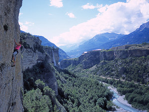 Rock climbing at the Rue des Masques below Mont Dauphin
