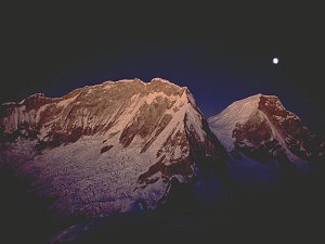 Dawn on the north face of Huascaran (6768m) seen from Chopicalqui