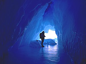 Cave inside an iceberg at sea level