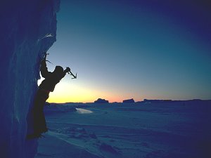 Solo ice climbing