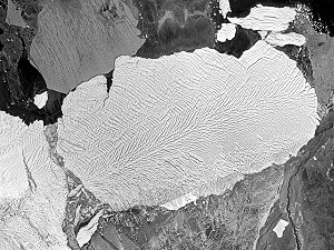 RadarSat image of a gigantic tabular iceberg (~120km long)