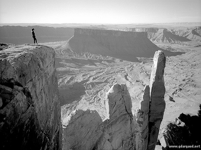 [BW_Priest.jpg]
Climbers on the Priest as seen from the Rectory. Moab, Utah.