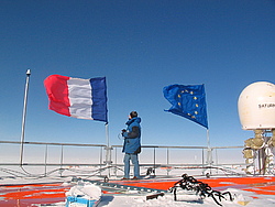 20051102_014_FlagSetup - Setting up the french, italian and european flags on the roof of the station before the return of the first airplane.
[ Click to go to the page where that image comes from ]