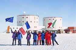 DepartureFlagWaving - The happy Concordia winterover crew waving flags on the first day of the winterover.
