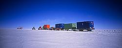 ParkedTraverse4 - Train of sleds arriving at Concordia after 1100km of traverse from the coast of Antarctica.