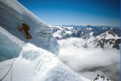 ElieDeBaumontCrux - Crux crevasse below the summit of Mt Elie de Baumont, New Zealand 2000
[ Click to download the free wallpaper version of this image ]