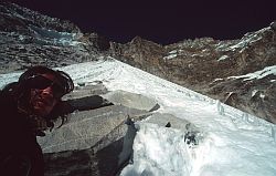 HuascaranSelf - Self portrait below the headwall of the French Direct on the north face of Huascaran, Peru 1996
[ Click to go to the page where that image comes from ]