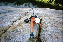 FrenzyJennyLead - Jenny leading the Central Pillar of Frenzy, Middle Cathedral, Yosemite, California, 2003
[ Click to go to the page where that image comes from ]
