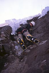 LochValeGuillaume - Overhanging mixed route at Loch Vale, Colorado, 2003.