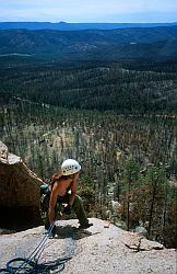 SheepsNose_HaymanFire - Climbing on Sheep's Nose, with view of the 2001 Hayman fire, South Platte, Colorado