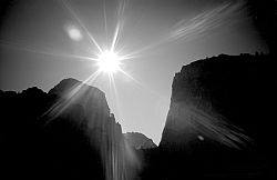 BW_AngelLandingBacklit - Angel's Landing and the Great White Throne backlit. Zion, Utah, 2003
[ Click to go to the page where that image comes from ]