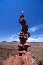 CorkscrewV - Standing atop the corkscrew summit of Ancient Art, Fisher Towers, Utah
[ Click to go to the page where that image comes from ]