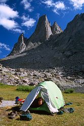 WindRiverCamping - Camping in the Cirque of the Towers. Wind River Range, Wyoming, 2003
[ Click to go to the page where that image comes from ]