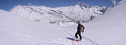 20060511_CombeynotDownPano - Backcountry sking at the Combeynot, above the Lautaret Pass, Oisans.