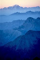 MultipleSummitsEvening1 - Multiple summits ridges seen at dusk, Alps.
