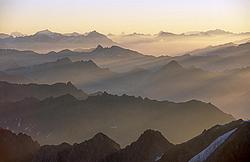 MultipleSummitsMorning2 - Multiple summits ridges seen at dusk, Alps.
[ Click to download the free wallpaper version of this image ]