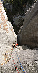 20061010-DiedroNanchezVPano_ - Jenny on the steep fifth pitch of the Nanchez dihedral.
[ Click to go to the page where that image comes from ]