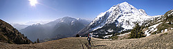 20070407-TailleferApproachPano_ - Late spring approach from the Grenoniere, passing below the Pyramid of the Taillefer.
[ Click to go to the page where that image comes from ]