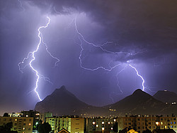20070524_220148_LightningGrenoble_ - The lightning strike on the right hits above the 'Bastille', the old citadel of Grenoble.
[ Click to go to the page where that image comes from ]