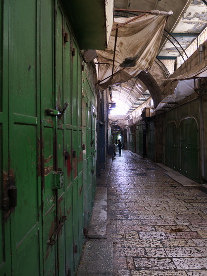 [20111117_072038_JerusalemEarly.jpg]
Green doors on a Souk stall, well before its opening time.