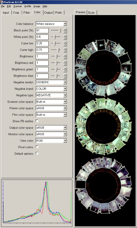 [KodakDiscPreview.jpg]
The same scan as previous, but with the core physically removed. No more white point problem. The white balance has been adjusted for the top disc; each one needs to be scanned separately