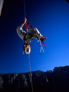 Climber jugging up the Salathé Wall on El Capitan